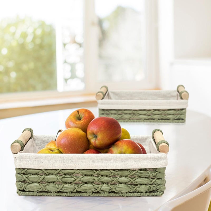 DUO ER DUOER Storage Basket Wicker Baskets for Organizing with Handle Decorative Storage Bins for Countertop Toilet Paper Storage Basket for Toilet Tank Top Small Baskets Set (Set of 2 Green) - Image 2